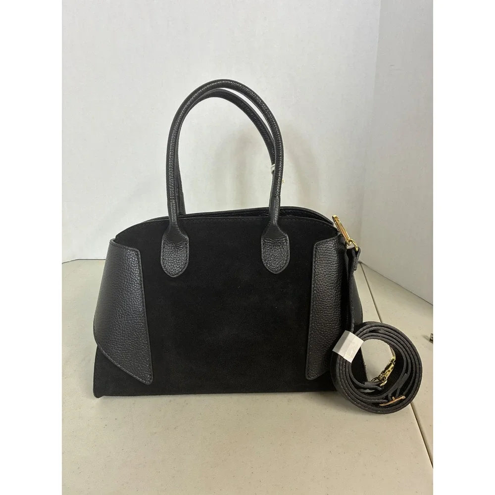 Divina Firenze Black Suede Leather Ginny Satchel Crossbody Bag Made in Italy NEW